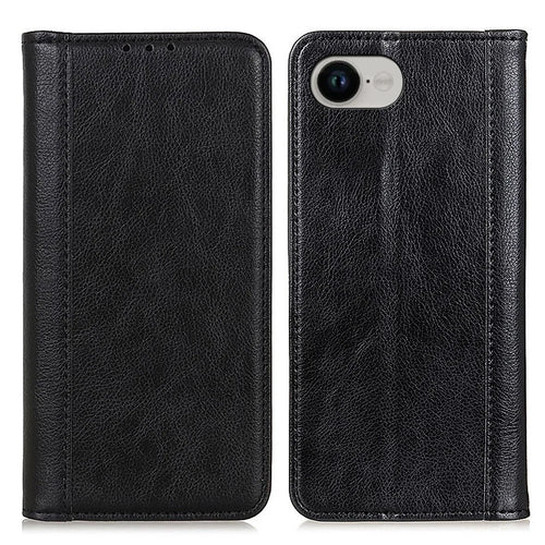 For iPhone 17e / 16e Stand Case Split Leather Litchi Texture Wallet Phone Cover - Black - 1