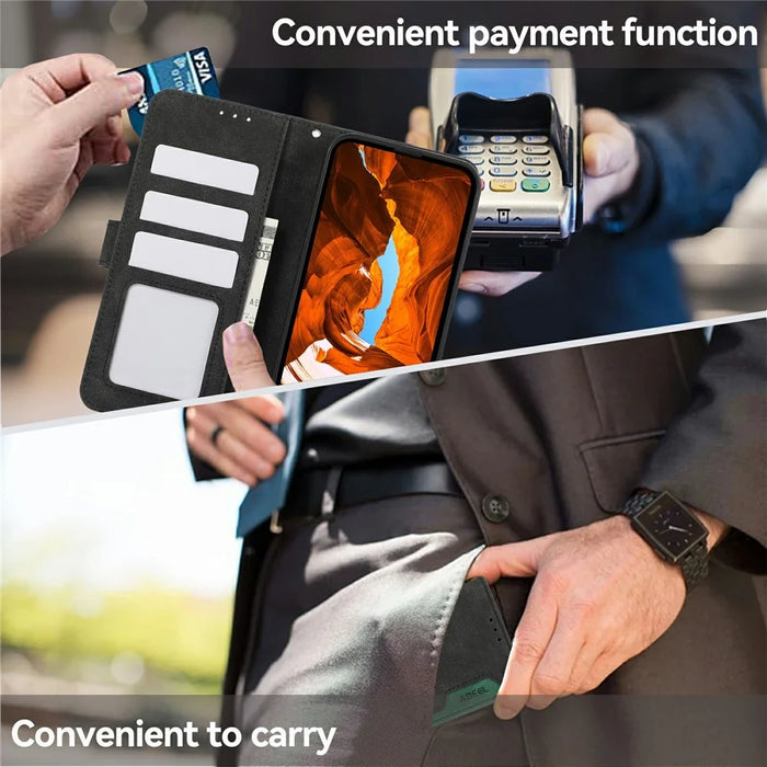 ABEEL For iPhone 17e / 16e Case Color Splicing Leather Flip Phone Cover RFID Blocking - Black - 6