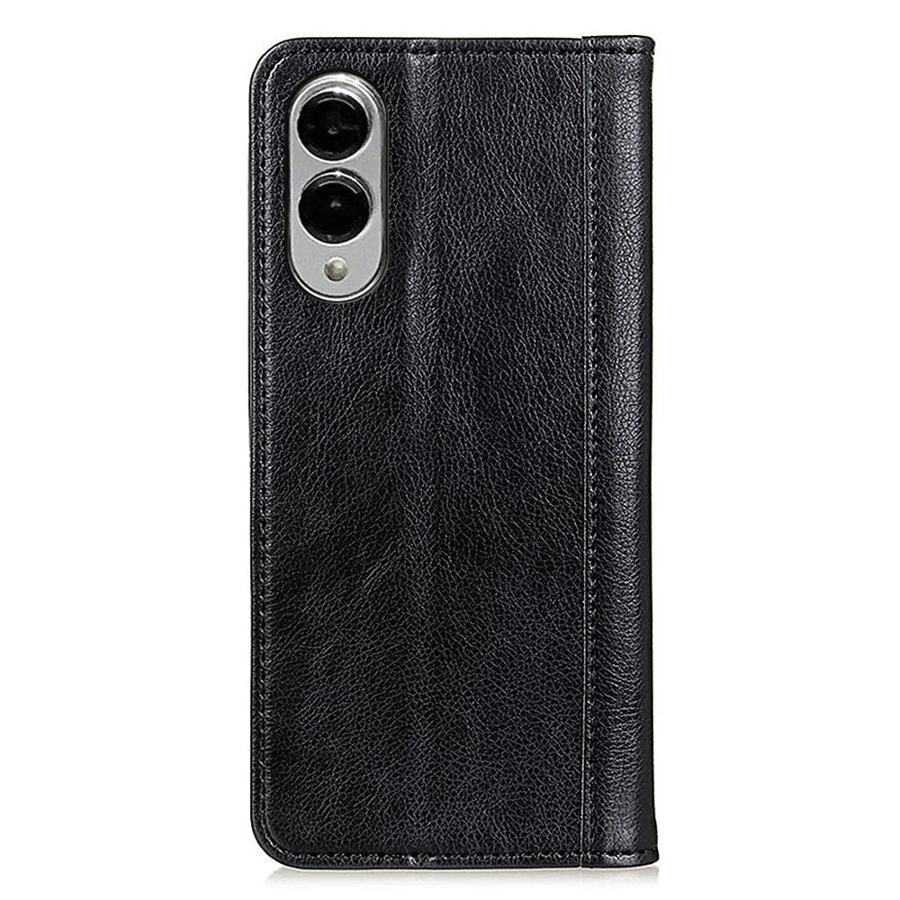 For Samsung Galaxy S25 Edge Stand Case Split Leather Litchi Texture Wallet Phone Cover - Black - 7