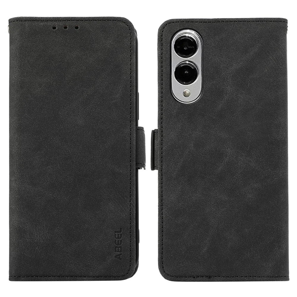 ABEEL For Samsung Galaxy S25 Edge Case PU Leather Folio Stand View RFID Blocking Phone Cover - Black - 1