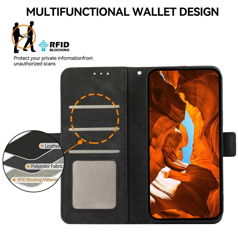 ABEEL For Samsung Galaxy S25 Edge Case PU Leather Folio Stand View RFID Blocking Phone Cover - Black - 4