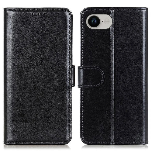 For iPhone 17e / 16e Case Crazy Horse Texture PU Leather Phone Stand Cover - Black - 1
