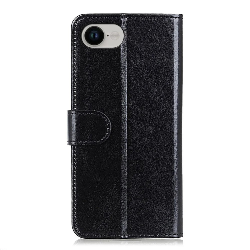 For iPhone 17e / 16e Case Crazy Horse Texture PU Leather Phone Stand Cover - Black - 6