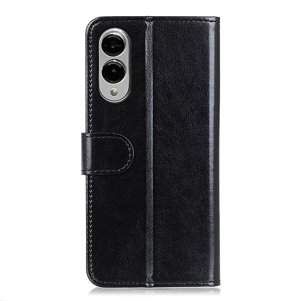 For Samsung Galaxy S25 Edge Case Crazy Horse Texture PU Leather Phone Stand Cover - Black - 6