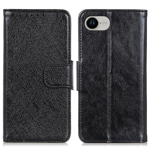 For iPhone 17e / 16e Case Nappa Texture Split Leather Wallet Phone Cover - Black - 1