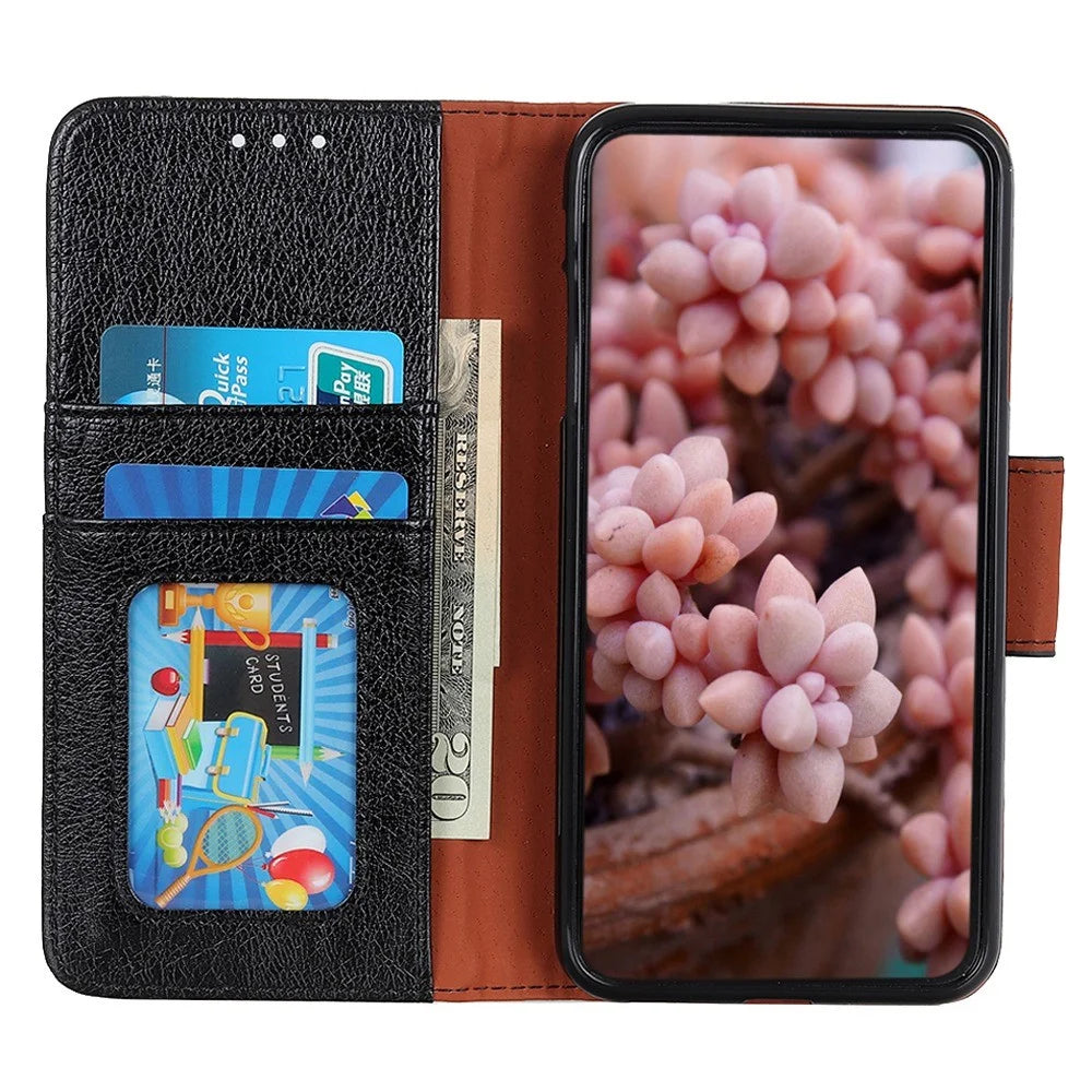 For iPhone 17e / 16e Case Nappa Texture Split Leather Wallet Phone Cover - Black - 3