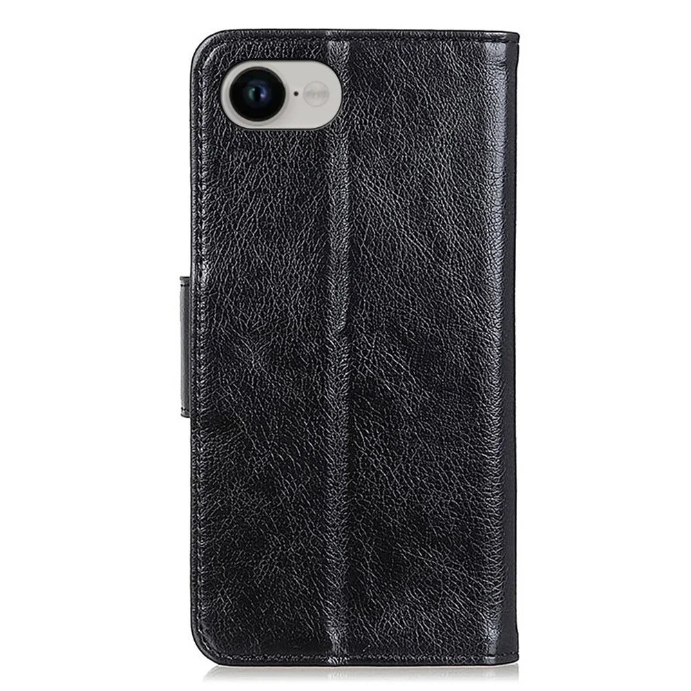 For iPhone 17e / 16e Case Nappa Texture Split Leather Wallet Phone Cover - Black - 7