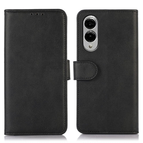 For Samsung Galaxy S25 Edge Case Cowhide Texture Leather Wallet Phone Cover with Stand - Black - 1