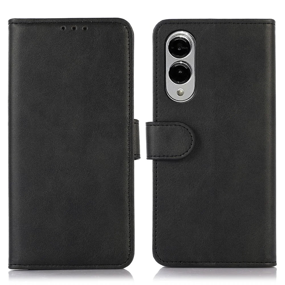 For Samsung Galaxy S25 Edge Case Cowhide Texture Leather Wallet Phone Cover with Stand - Black - 1
