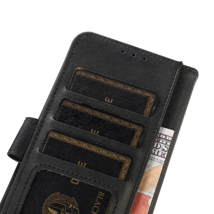 For Samsung Galaxy S25 Edge Case Cowhide Texture Leather Wallet Phone Cover with Stand - Black - 5