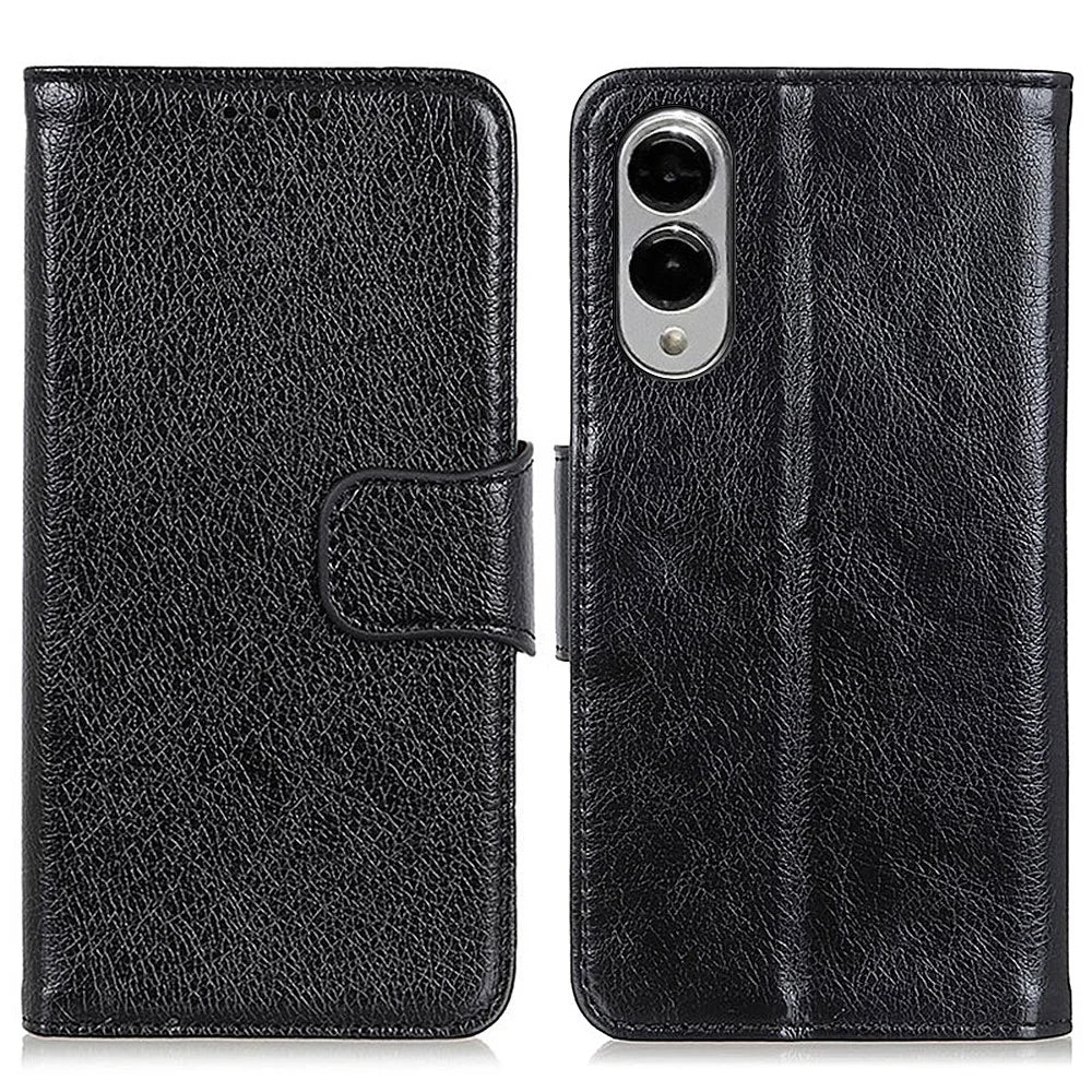For Samsung Galaxy S25 Edge Case Nappa Texture Split Leather Wallet Phone Cover - Black - 1