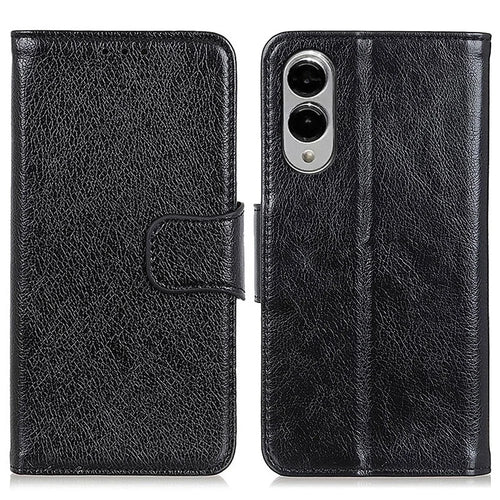 For Samsung Galaxy S25 Edge Case Nappa Texture Split Leather Wallet Phone Cover - Black - 1