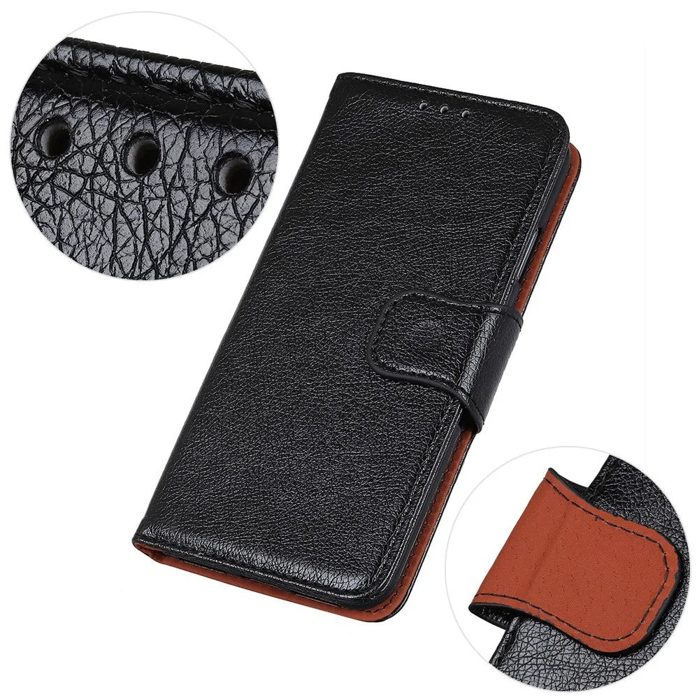 For Samsung Galaxy S25 Edge Case Nappa Texture Split Leather Wallet Phone Cover - Black - 4