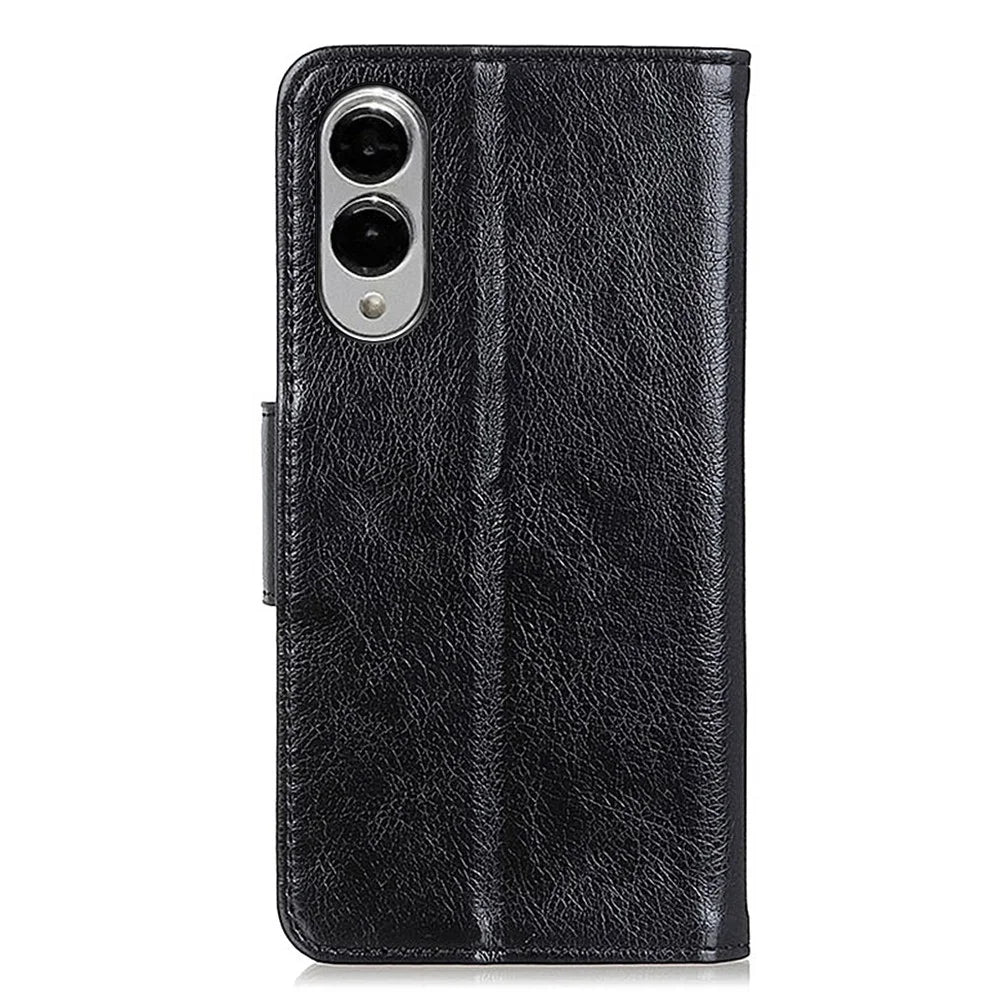 For Samsung Galaxy S25 Edge Case Nappa Texture Split Leather Wallet Phone Cover - Black - 7