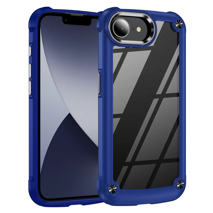 For iPhone 17e / 16e Case Anti-Drop Alloy Lens Frame PC + TPU Phone Cover - Blue - 1