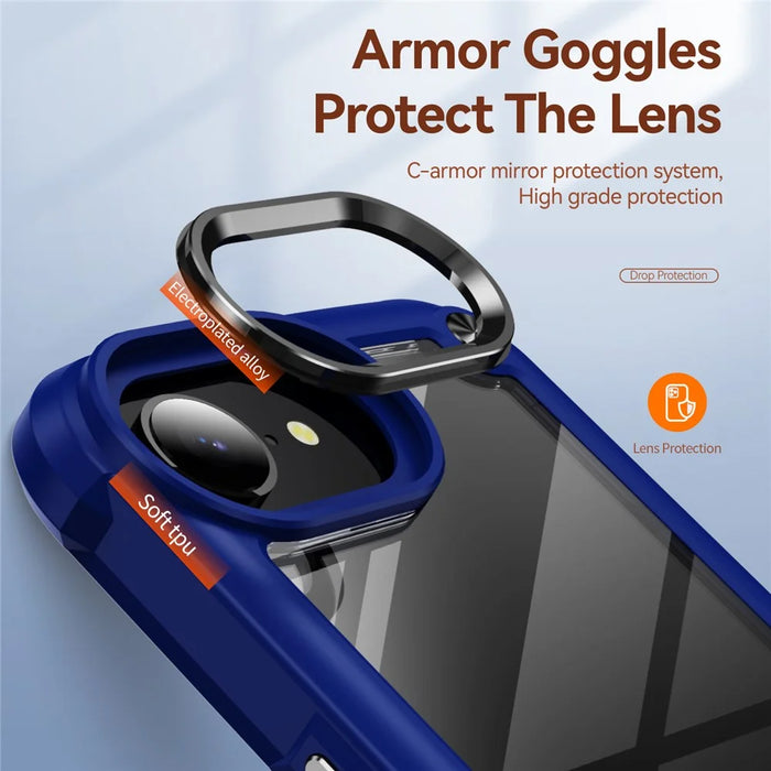 For iPhone 17e / 16e Case Anti-Drop Alloy Lens Frame PC + TPU Phone Cover - Blue - 5