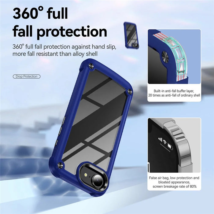 For iPhone 17e / 16e Case Anti-Drop Alloy Lens Frame PC + TPU Phone Cover - Blue - 6