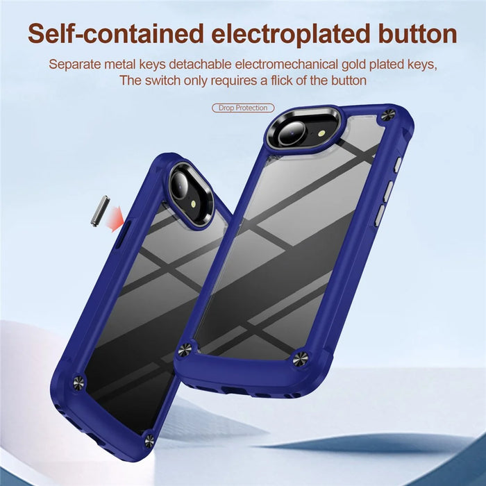 For iPhone 17e / 16e Case Anti-Drop Alloy Lens Frame PC + TPU Phone Cover - Blue - 7