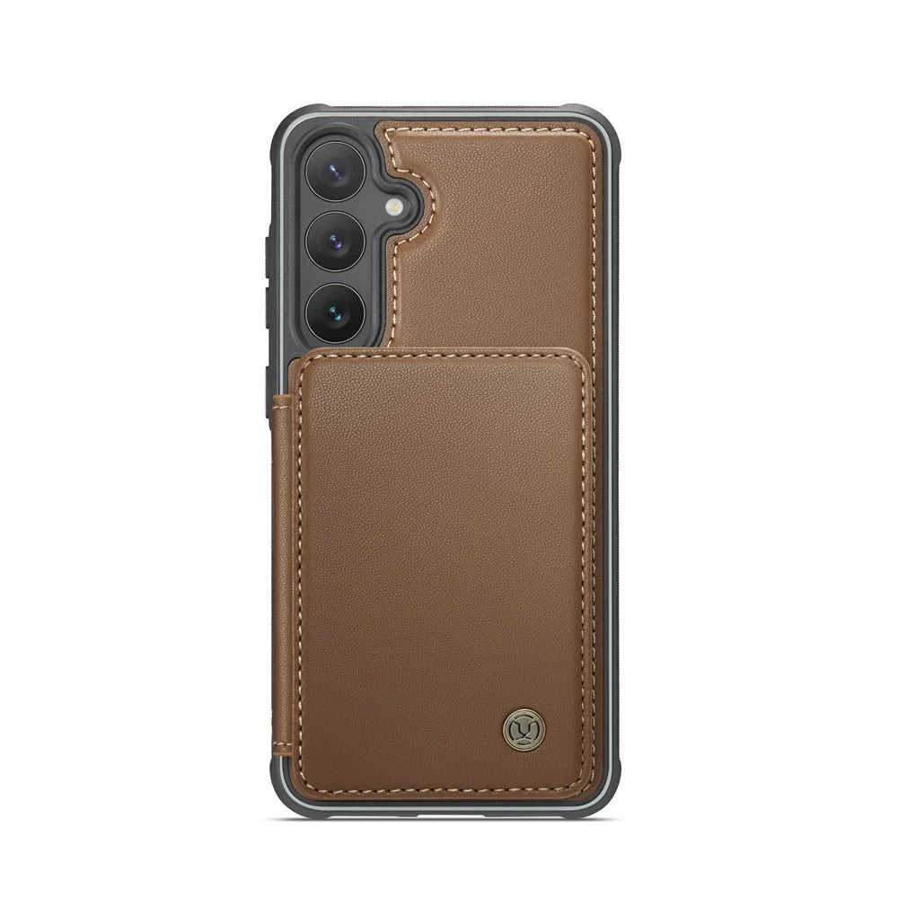 JEEHOOD For Samsung Galaxy S25 Case  J05 Leather Mobile Cover with Detachable Magnetic Card Bag - Brown - 2