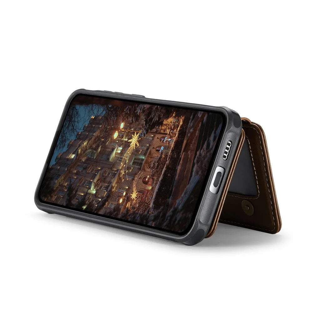 JEEHOOD For Samsung Galaxy S25 Case  J05 Leather Mobile Cover with Detachable Magnetic Card Bag - Brown - 3