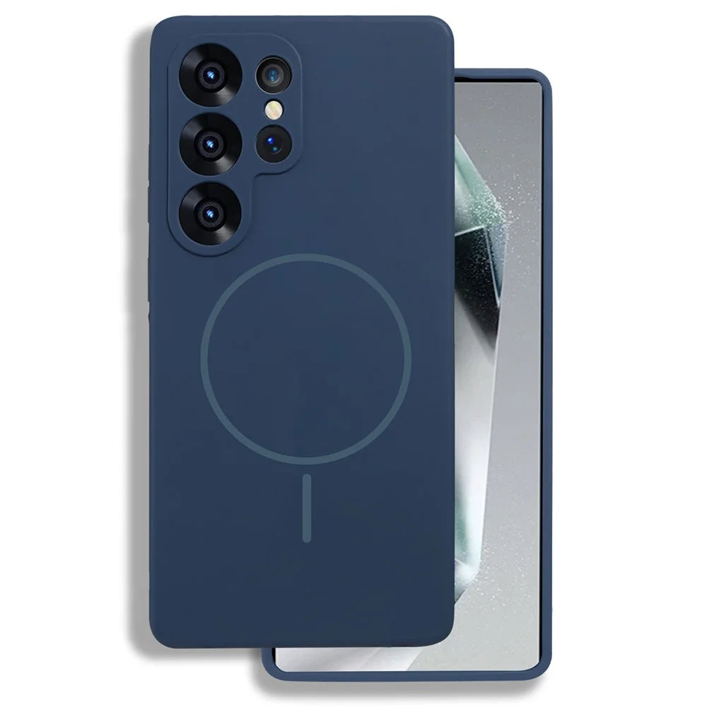 Bulk Purchasing For Samsung Galaxy S25 Ultra Magnetic Case Liquid Silicone + PC Phone Back Cover - Navy Blue - 1