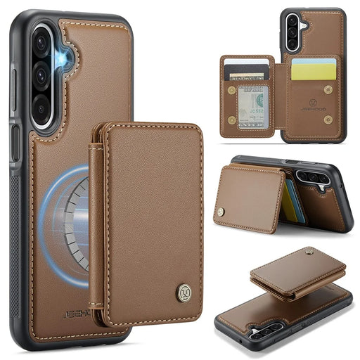 JEEHOOD For Samsung Galaxy A26 5G Case  J05 Leather Mobile Cover with Detachable Magnetic Card Bag - Brown - 1