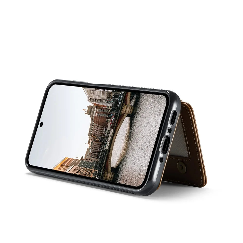 JEEHOOD For Samsung Galaxy A26 5G Case  J05 Leather Mobile Cover with Detachable Magnetic Card Bag - Brown - 3