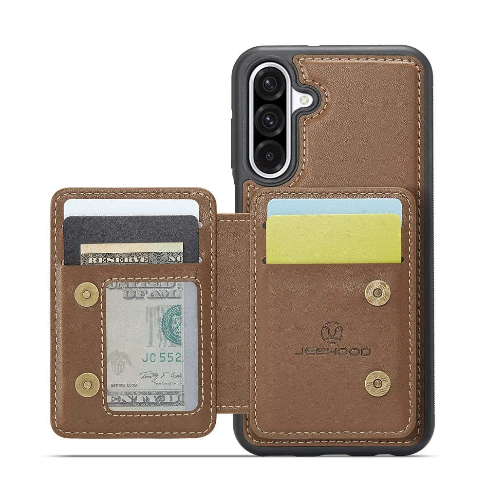 JEEHOOD For Samsung Galaxy A26 5G Case  J05 Leather Mobile Cover with Detachable Magnetic Card Bag - Brown - 4