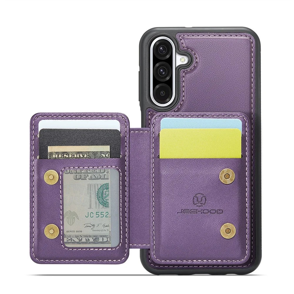 JEEHOOD For Samsung Galaxy A56 5G Case  J05 Leather Mobile Cover with Detachable Magnetic Card Bag - Purple - 4
