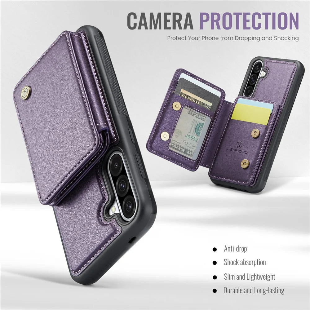 JEEHOOD For Samsung Galaxy A56 5G Case  J05 Leather Mobile Cover with Detachable Magnetic Card Bag - Purple - 7