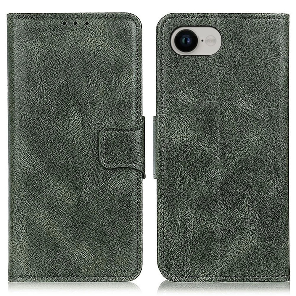 For iPhone 17e / 16e Case RFID Blocking Genuine Cow Leather Wallet Phone Cover - Blackish Green - 1