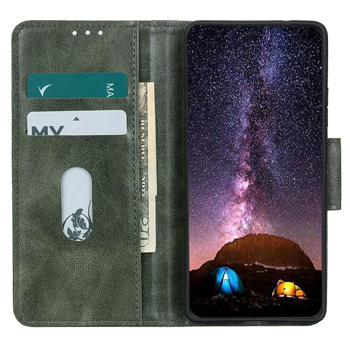 For iPhone 17e / 16e Case RFID Blocking Genuine Cow Leather Wallet Phone Cover - Blackish Green - 3