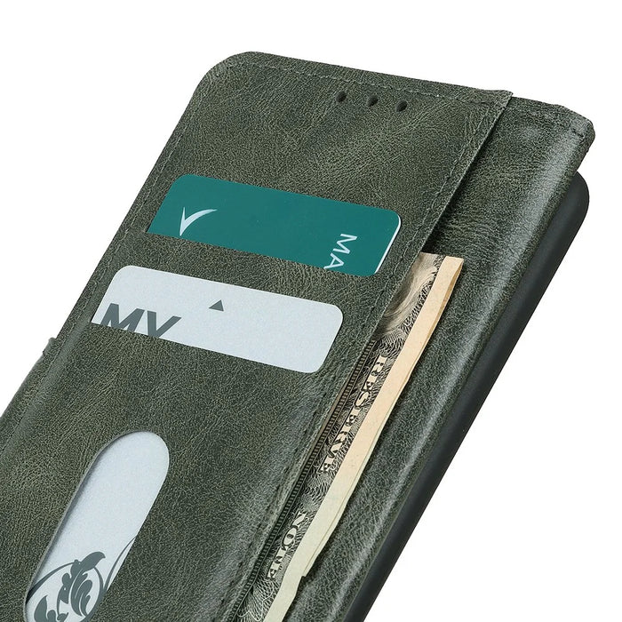 For iPhone 17e / 16e Case RFID Blocking Genuine Cow Leather Wallet Phone Cover - Blackish Green - 4