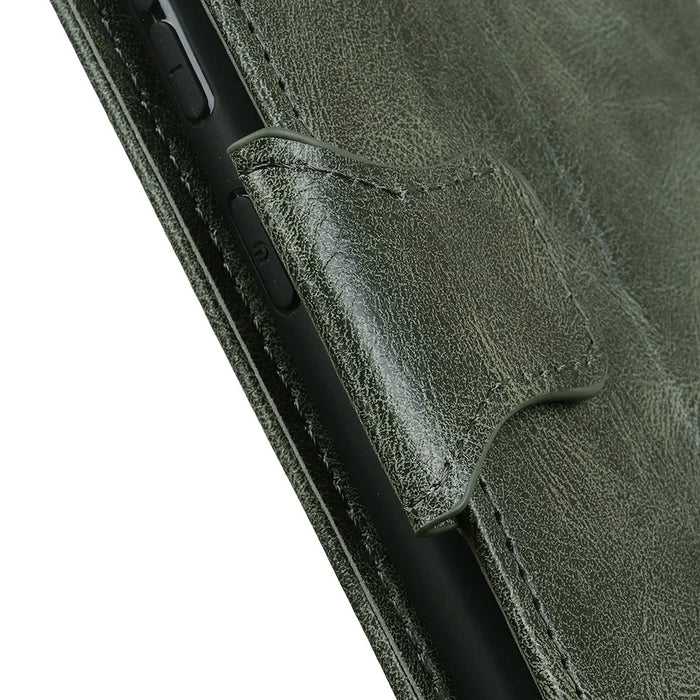 For iPhone 17e / 16e Case RFID Blocking Genuine Cow Leather Wallet Phone Cover - Blackish Green - 6