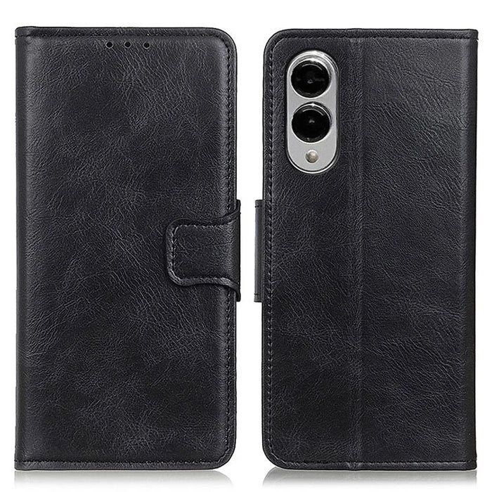 For Samsung Galaxy S25 Edge Case RFID Blocking Genuine Cow Leather Wallet Phone Cover - Black - 1