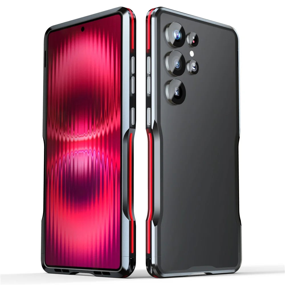 LUPHIE For Samsung Galaxy S25 Ultra Case Metal Bumper Frame Shockproof Phone Cover - Black  /  Red - 1