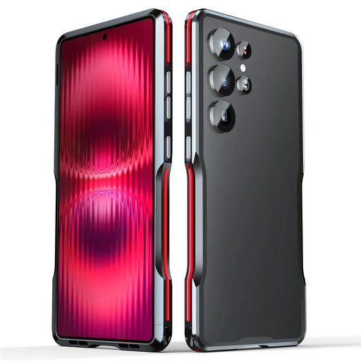 LUPHIE For Samsung Galaxy S25 Ultra Case Metal Bumper Frame Shockproof Phone Cover - Black  /  Red - 1