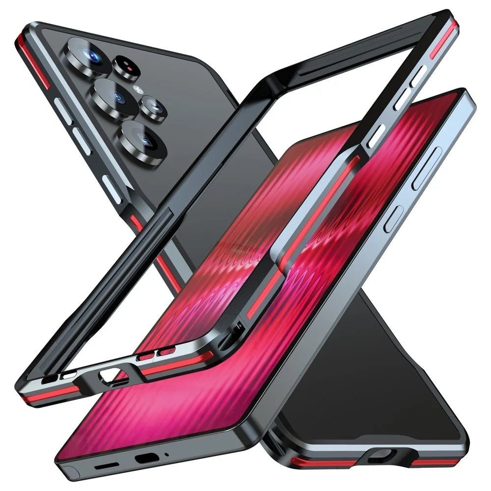 LUPHIE For Samsung Galaxy S25 Ultra Case Metal Bumper Frame Shockproof Phone Cover - Black  /  Red - 2