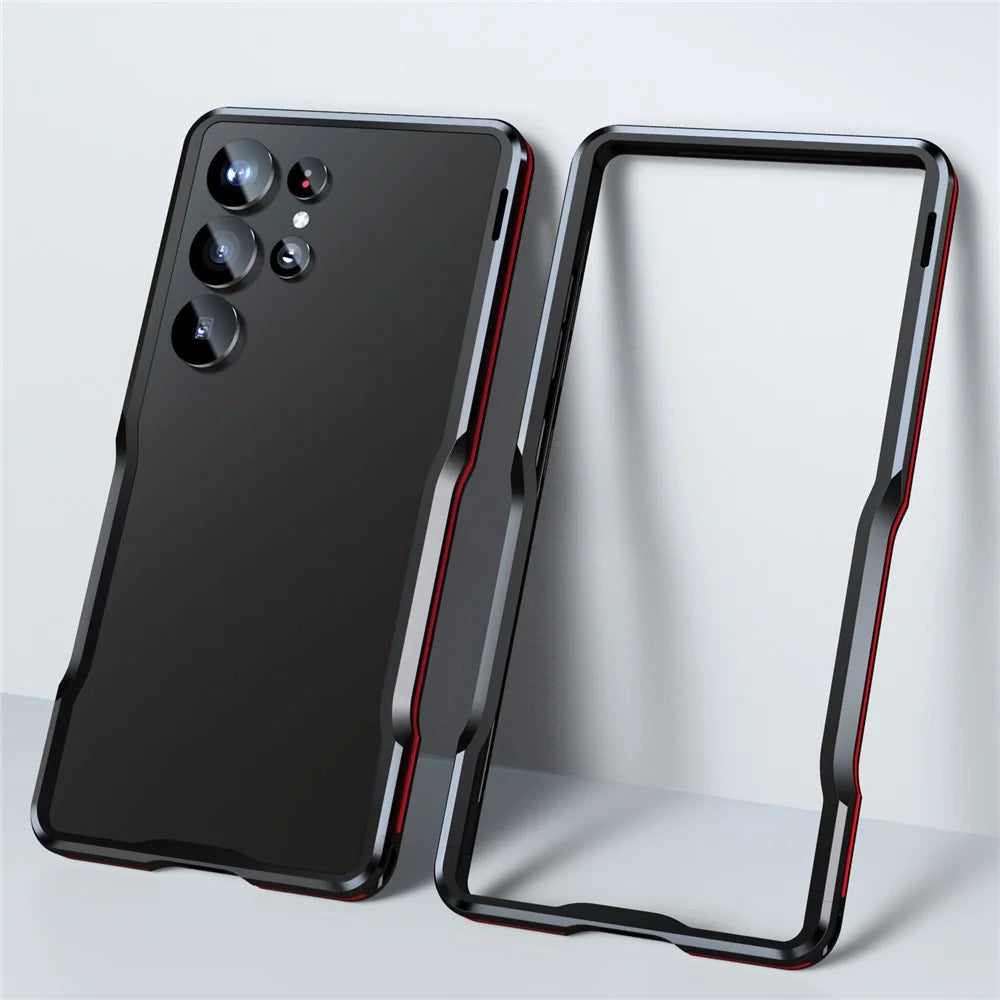 LUPHIE For Samsung Galaxy S25 Ultra Case Metal Bumper Frame Shockproof Phone Cover - Black  /  Red - 3