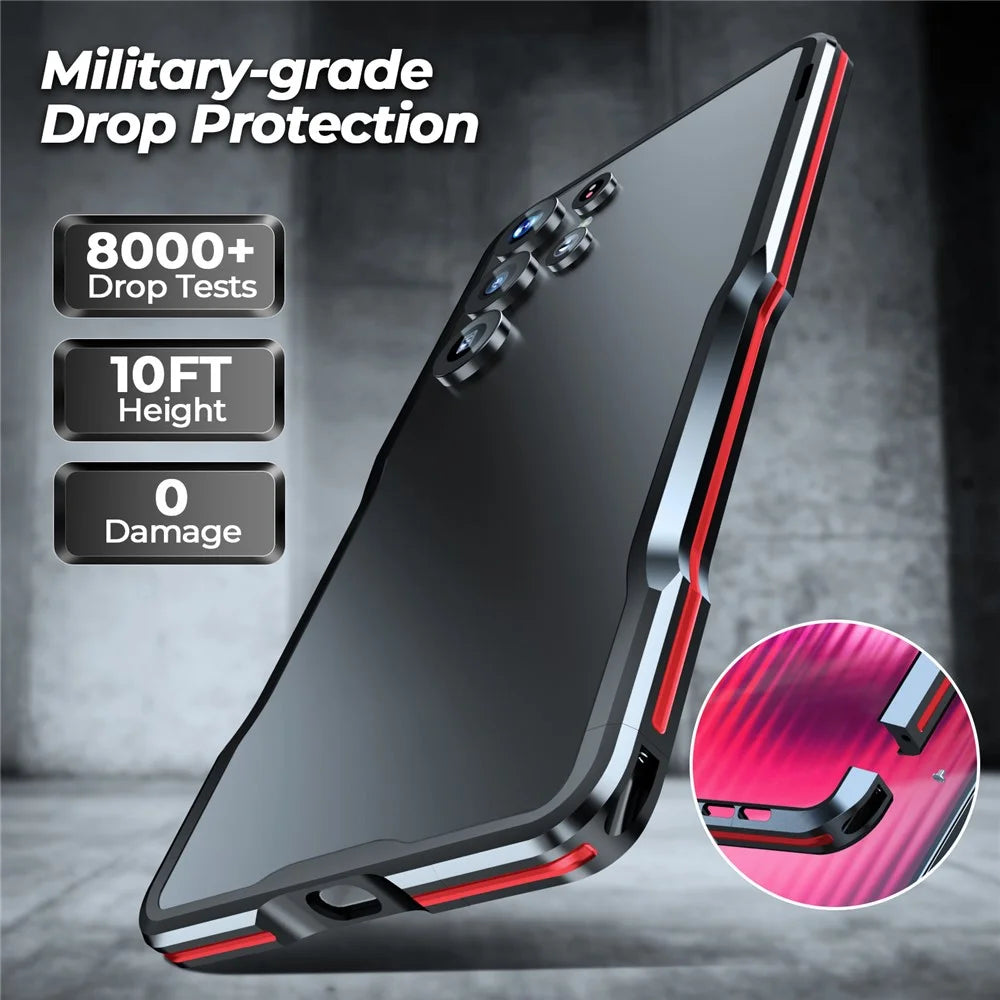 LUPHIE For Samsung Galaxy S25 Ultra Case Metal Bumper Frame Shockproof Phone Cover - Black  /  Red - 4