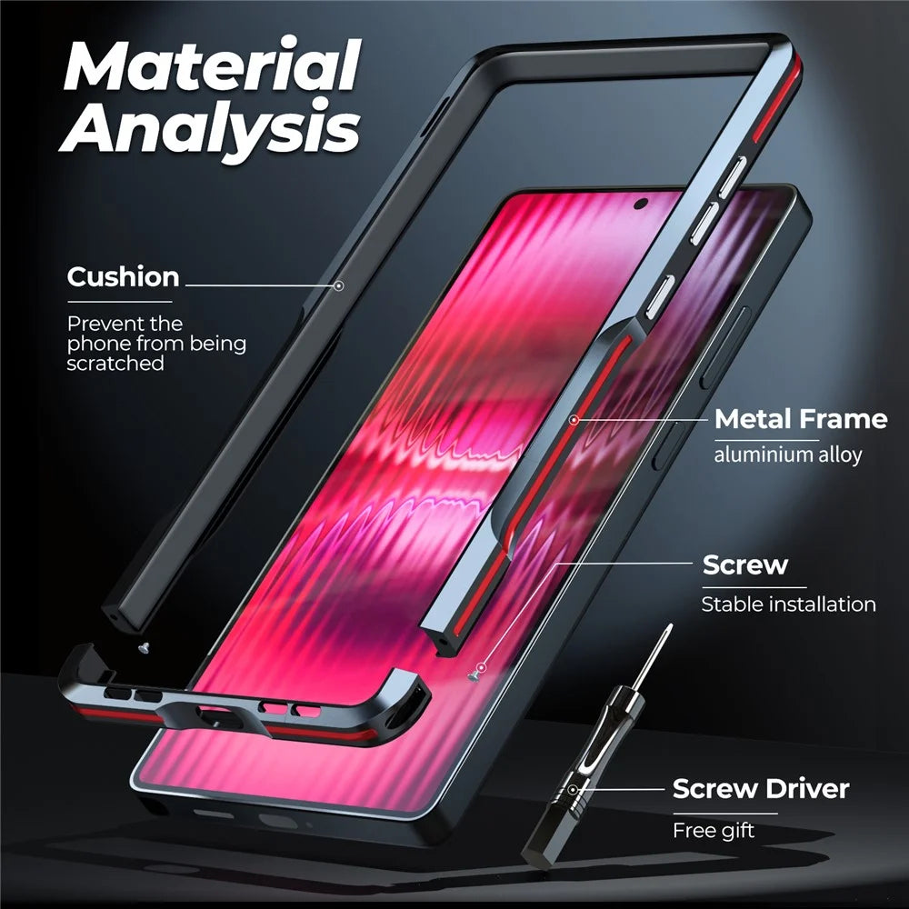 LUPHIE For Samsung Galaxy S25 Ultra Case Metal Bumper Frame Shockproof Phone Cover - Black  /  Red - 5