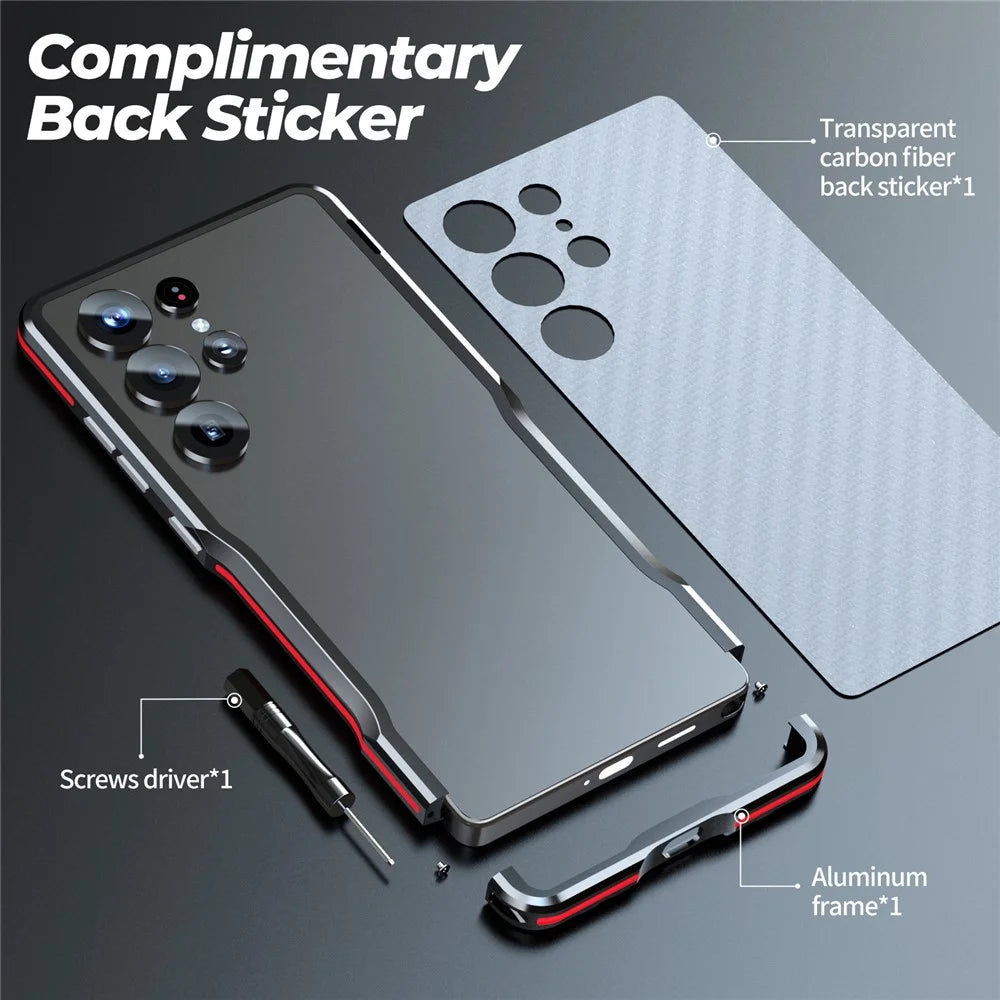 LUPHIE For Samsung Galaxy S25 Ultra Case Metal Bumper Frame Shockproof Phone Cover - Black  /  Red - 6
