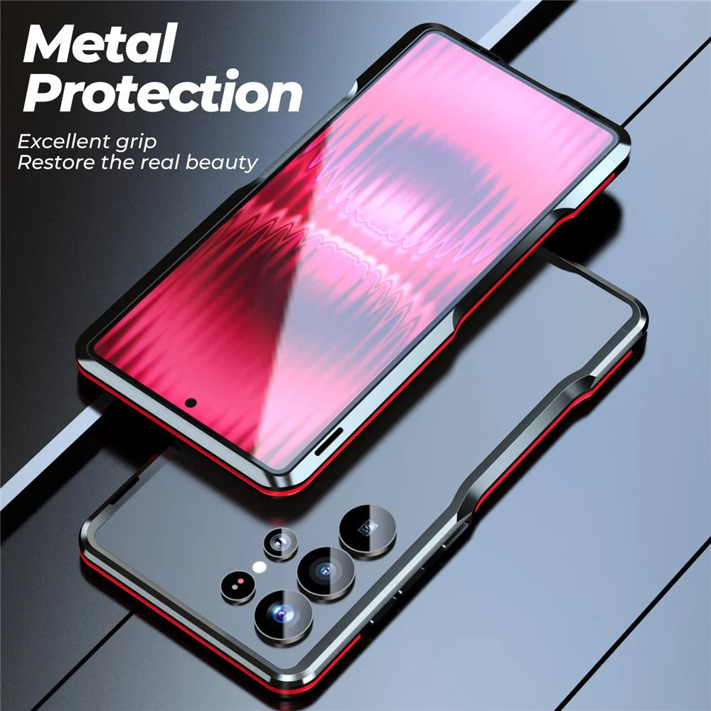 LUPHIE For Samsung Galaxy S25 Ultra Case Metal Bumper Frame Shockproof Phone Cover - Black  /  Red - 7