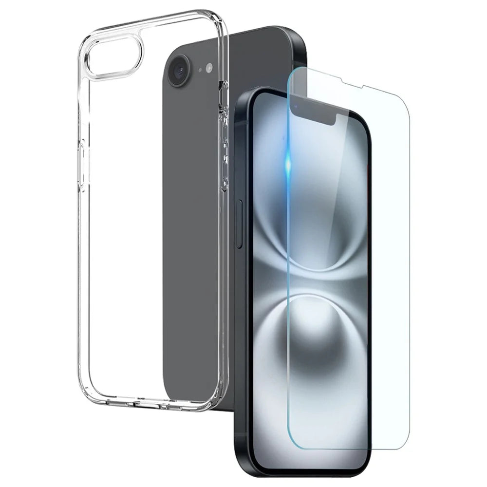 NORTHJO For iPhone 17e / 16e Clear Case Soft TPU Phone Cover with Tempered Glass Screen Protector - 1
