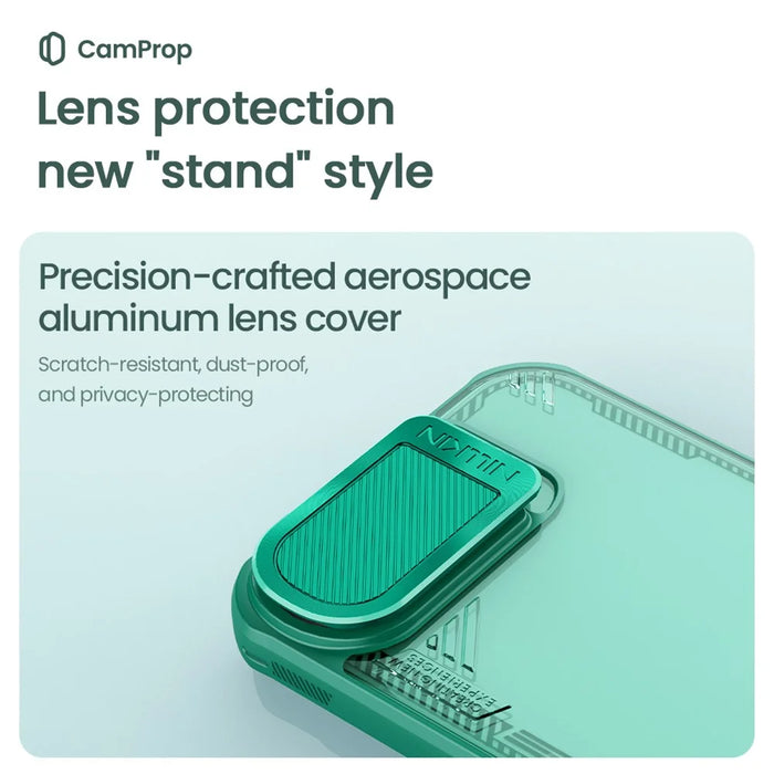 NILLKIN Iceblade CamProp For iPhone 17e / 16e Case Lens Cover Kickstand PC + TPU Phone Cover - Green - 7
