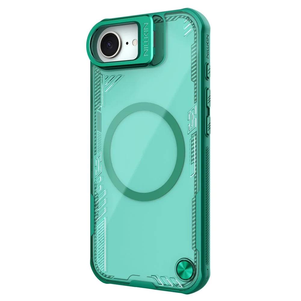 NILLKIN Iceblade CamProp For iPhone 17e / 16e Case Compatible with MagSafe Lens Frame Kickstand PC + TPU Phone Cover - Green - 4
