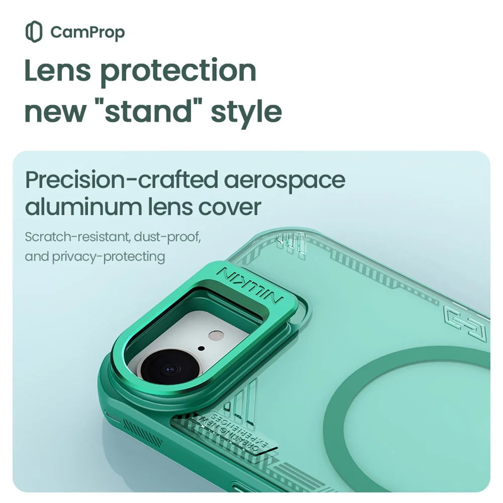 NILLKIN Iceblade CamProp For iPhone 17e / 16e Case Compatible with MagSafe Lens Frame Kickstand PC + TPU Phone Cover - Green - 6
