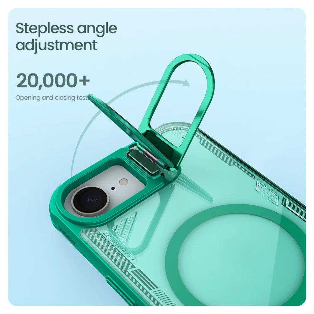 NILLKIN Iceblade CamProp For iPhone 17e / 16e Case Compatible with MagSafe Lens Frame Kickstand PC + TPU Phone Cover - Green - 7