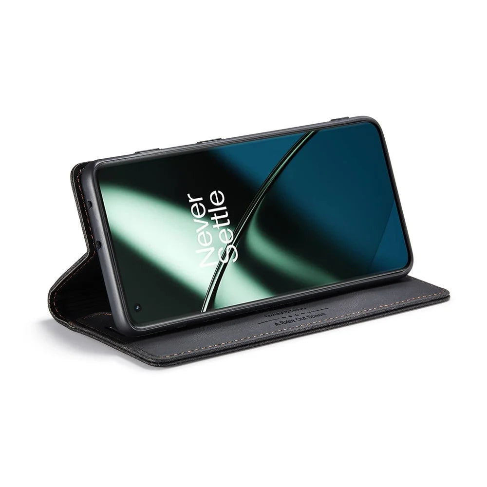 AUTSPACE For OnePlus 11 5G Wallet Case  A01 Leather Stand Cover with RFID Blocking Card Holder - Black - 4