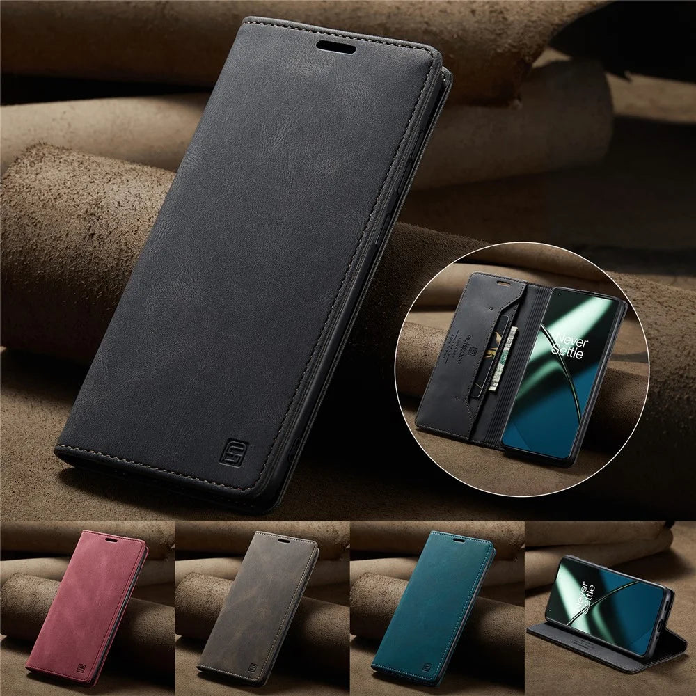 AUTSPACE For OnePlus 11 5G Wallet Case  A01 Leather Stand Cover with RFID Blocking Card Holder - Black - 5